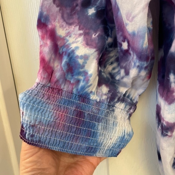 H&M Divided hand crafted tie dye 3/4 Sleeves Off The Shoulder Crop Top Size 8 - Picture 4 of 7